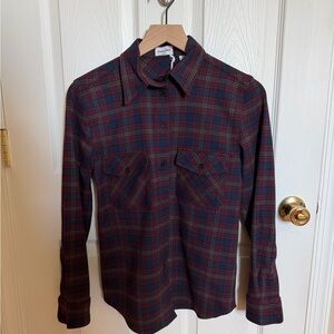 Aritzia Sunday Best Navy and Red Plaid Button Down Shirt